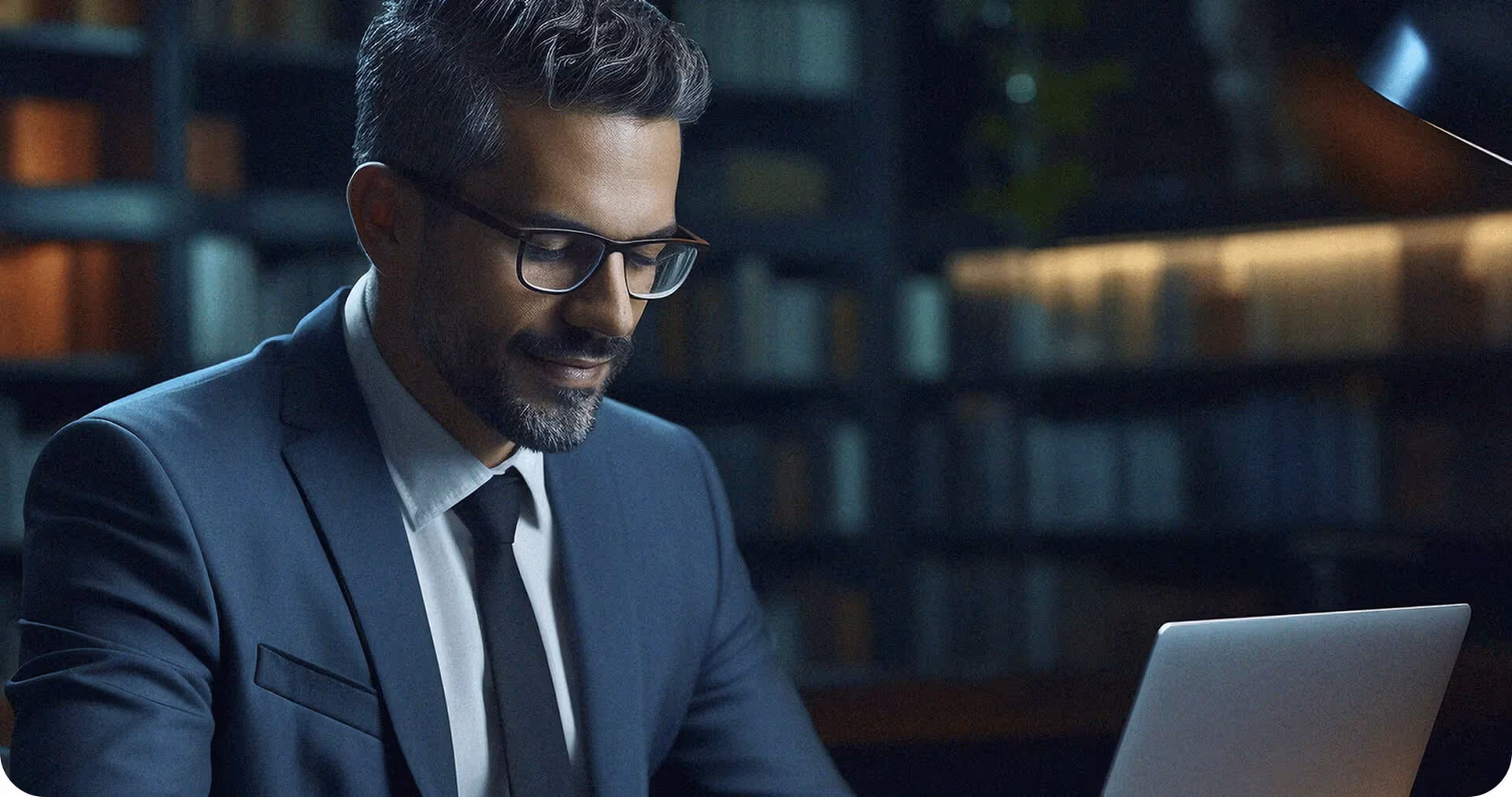 Directivo revisando los resultados de su operación desde una laptop